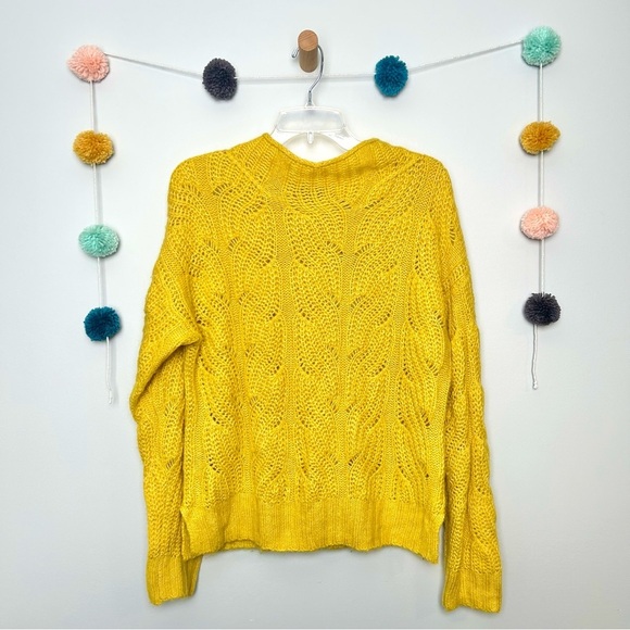 J. Crew Pointelle Yellow Mock Neck Cable Knit - Picture 1 of 7